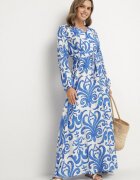 m&d fashion Rochie Cloș Albastră din Vâscoză cu șnur cu Imprimeu Abstract Ridimarelle
