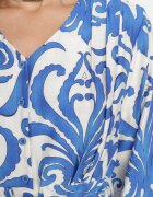 m&d fashion Rochie Cloș Albastră din Vâscoză cu șnur cu Imprimeu Abstract Ridimarelle