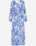 m&d fashion Rochie Cloș Albastră din Vâscoză cu șnur cu Imprimeu Abstract Ridimarelle