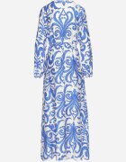 m&d fashion Rochie Cloș Albastră din Vâscoză cu șnur cu Imprimeu Abstract Ridimarelle