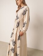 m&d fashion Rochie cu motiv floral brodată cu șnur în talie decorată cu paiete Callochis Bej
