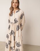 m&d fashion Rochie cu motiv floral brodată cu șnur în talie decorată cu paiete Callochis Bej