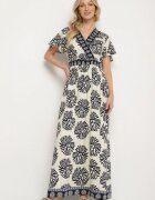 m&d fashion Rochie de viscoză albastră cloș cu decolteu petrecut cu model boho Paldena