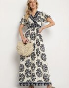 m&d fashion Rochie de viscoză albastră cloș cu decolteu petrecut cu model boho Paldena