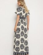m&d fashion Rochie de viscoză albastră cloș cu decolteu petrecut cu model boho Paldena