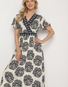 m&d fashion Rochie de viscoză albastră cloș cu decolteu petrecut cu model boho Paldena