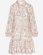 m&d fashion Rochie din vâscoză bej cu model etnic croi evazat cu cordon Nalpio