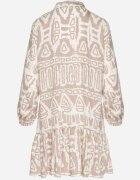 m&d fashion Rochie din vâscoză bej cu model etnic croi evazat cu cordon Nalpio