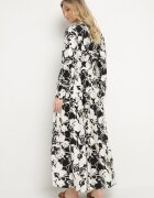 m&d fashion Rochie Evazată Neagră din Viscoză cu croi tip cămașă cu Imprimeu Floral Ridisiana