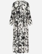 m&d fashion Rochie Evazată Neagră din Viscoză cu croi tip cămașă cu Imprimeu Floral Ridisiana