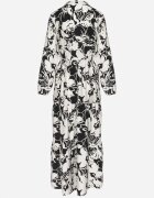 m&d fashion Rochie Evazată Neagră din Viscoză cu croi tip cămașă cu Imprimeu Floral Ridisiana