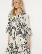 m&d fashion Rochie Gri închis din Viscoză cu croială evazată cu volane cu imprimeu floral Ridiara