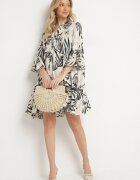 m&d fashion Rochie Gri închis din Viscoză cu croială evazată cu volane cu imprimeu floral Ridiara