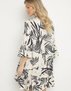 m&d fashion Rochie Gri închis din Viscoză cu croială evazată cu volane cu imprimeu floral Ridiara