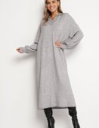 m&d fashion Rochie Gri model cutie tip pulover din Vâscoză cu Mâneci Largi și Guler Rinfera