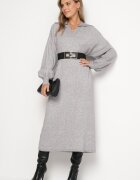 m&d fashion Rochie Gri model cutie tip pulover din Vâscoză cu Mâneci Largi și Guler Rinfera