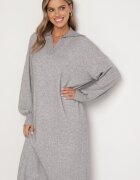 m&d fashion Rochie Gri model cutie tip pulover din Vâscoză cu Mâneci Largi și Guler Rinfera