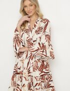m&d fashion Rochie Maro din Viscoză cu Croi Evazat cu Volane cu Imprimeu Floral Ridiara