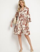 m&d fashion Rochie Maro din Viscoză cu Croi Evazat cu Volane cu Imprimeu Floral Ridiara