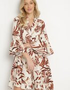 m&d fashion Rochie Maro din Viscoză cu Croi Evazat cu Volane cu Imprimeu Floral Ridiara