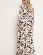 m&d fashion Rochie Maro din Viscoză cu Imprimeu Abstract cu Elastic în Talie și Decolteu în V Arpio