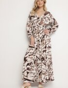 m&d fashion Rochie Maro din Viscoză cu Imprimeu Abstract cu Elastic în Talie și Decolteu în V Arpio