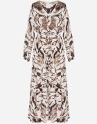 m&d fashion Rochie Maro din Viscoză cu Imprimeu Abstract cu Elastic în Talie și Decolteu în V Arpio