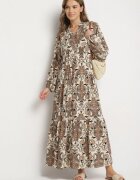 m&d fashion Rochie Maro din Viscoză Evazată cu Decolteu în V Atelida