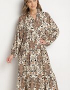 m&d fashion Rochie Maro din Viscoză Evazată cu Decolteu în V Atelida
