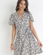 m&d fashion Rochie Mini Negru-Albă cu Decolteu Petrecut și Cordon Legat Airin