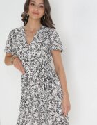 m&d fashion Rochie Mini Negru-Albă cu Decolteu Petrecut și Cordon Legat Airin