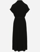 m&d fashion Rochie Neagră din Bumbac cu Croială Tip Cămașă cu Cordon Legat Elanitiela