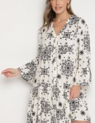 m&d fashion Rochie Neagră din Viscoză cu Model Geometric Filavara
