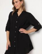 m&d fashion Rochie Neagră Oversize din Bumbac cu Croială Simplă Tip Cămașă Elanistra