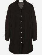 m&d fashion Rochie Neagră Oversize din Bumbac cu Croială Simplă Tip Cămașă Elanistra