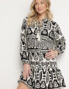 m&d fashion Rochie neagră vâscoză cu model etnic croi evazat și legătură Nalpio