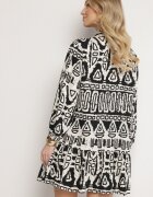 m&d fashion Rochie neagră vâscoză cu model etnic croi evazat și legătură Nalpio
