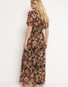 m&d fashion Rochie petrecută neagră și bej cu elastic în talie legată la spate decorată cu fir metalic Eollas