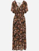 m&d fashion Rochie petrecută neagră și bej cu elastic în talie legată la spate decorată cu fir metalic Eollas