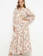 m&d fashion Rochie Portocalie din Viscoză cu croi Cloș cu Legătură cu Imprimeu Floral Korivona