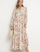 m&d fashion Rochie Portocalie din Viscoză cu croi Cloș cu Legătură cu Imprimeu Floral Korivona