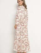 m&d fashion Rochie Portocalie din Viscoză cu croi Cloș cu Legătură cu Imprimeu Floral Korivona