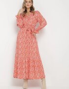 m&d fashion Rochie portocalie Maxi din viscoză cu curea legată Maridia