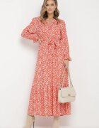 m&d fashion Rochie portocalie Maxi din viscoză cu curea legată Maridia
