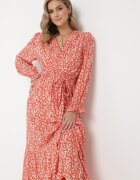 m&d fashion Rochie portocalie Maxi din viscoză cu curea legată Maridia