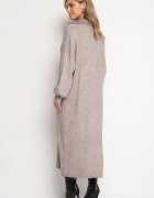 m&d fashion Rochie pulover bej croi drept din viscoză cu mâneci largi și guler Rinfera
