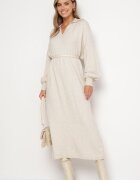 m&d fashion Rochie pulover bej deschis croială largă din viscoză cu mâneci largi și guler Rinfera