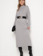 m&d fashion Rochie Pulover Gri deschis cu Guler înalt și Vâscoză cu Croi tip cutie Alirinna