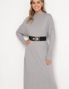 m&d fashion Rochie Pulover Gri deschis cu Guler înalt și Vâscoză cu Croi tip cutie Alirinna