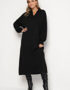 m&d fashion Rochie Pulover Neagră croială dreaptă cu vâscoză mâneci largi și guler Rinfera
